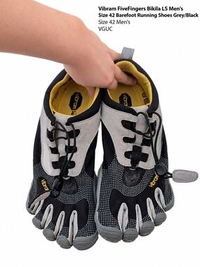 Men's Size 42 Vibram FiveFingers Barefoot Running Toe Shoes - Grey & Black